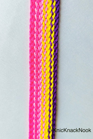 Pink, Yellow And Purple Thread Lace Trim, Basket Weave